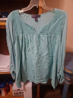 Gloria Vanderbilt Aqua Blue XLarge L/S V-Neck Top Vintage