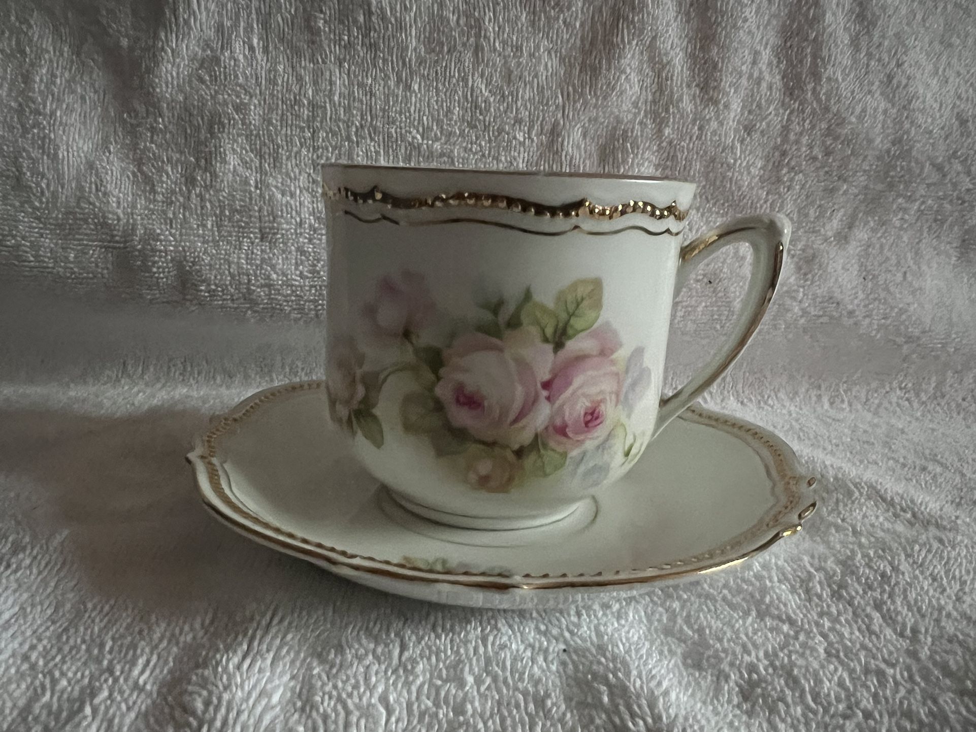 P.K. Silesia Antique Mustache Tea Cup & Saucer Plate Germany