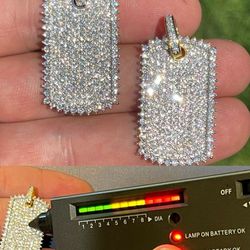 Iced 3.4ct Moissanite Dog Tag Pendant Silver Pass Diamond Tester