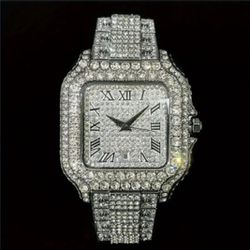 Fully Iced Out 28.5ct Square Santos Style Watch