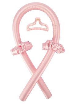Heatless Curling Rod Headband Silk Ribbon Pink