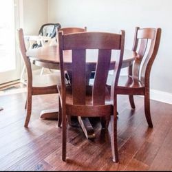 Amish Oak Table with Leaf and 4 Chairs