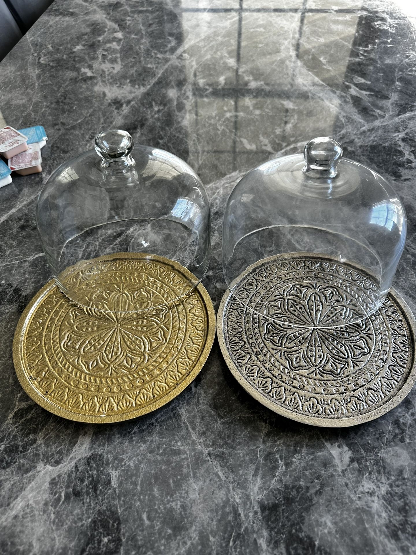 cake stands with glass domes