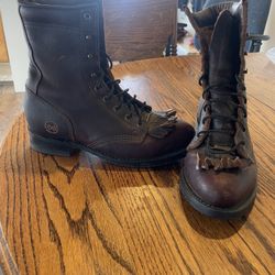 Womens Double H Lace Up Leather Boots Size 7