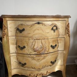 Handmade Painted Antique Natural Wood Accent Cabinet 