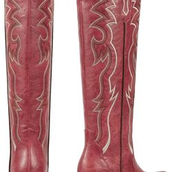 wetkiss Cowboy Boots for Women Knee High Cowgirl Tall Boots Matte Red