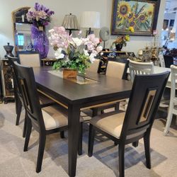 Espresso Modern Dining Table and 6 Side Chairs
