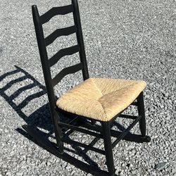 Black Ladder Back Shaker Style Natural Wicker Seat Rocking Chair 