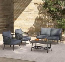 Assembled New 4-Piece Outdoor Patio Furniture Sets Garden Conversation Bistro Sets Chairs