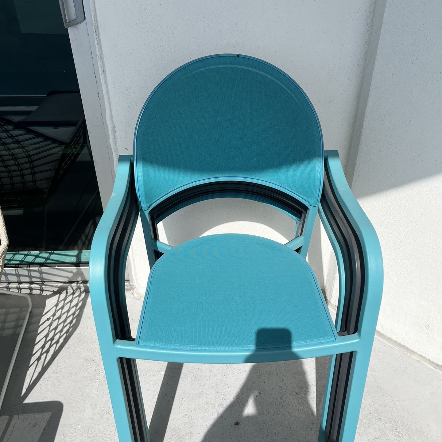 Blue & Gray Stackable Dining Chairs & 2 Foot Rests