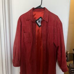 Spanish Red Suede Leather Shirt Jacket – Vintage Style