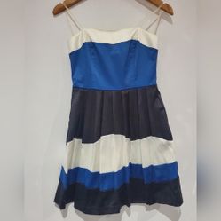 Blue/black/White colour blocked Strapless, Pleated Mini dress size 3 from NYC