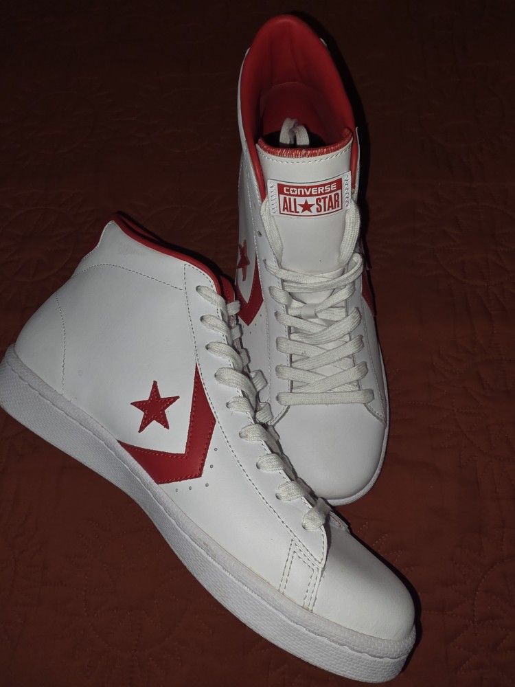 Converse Pro Leather High Top Sneakers White & Red (SIZE 12)