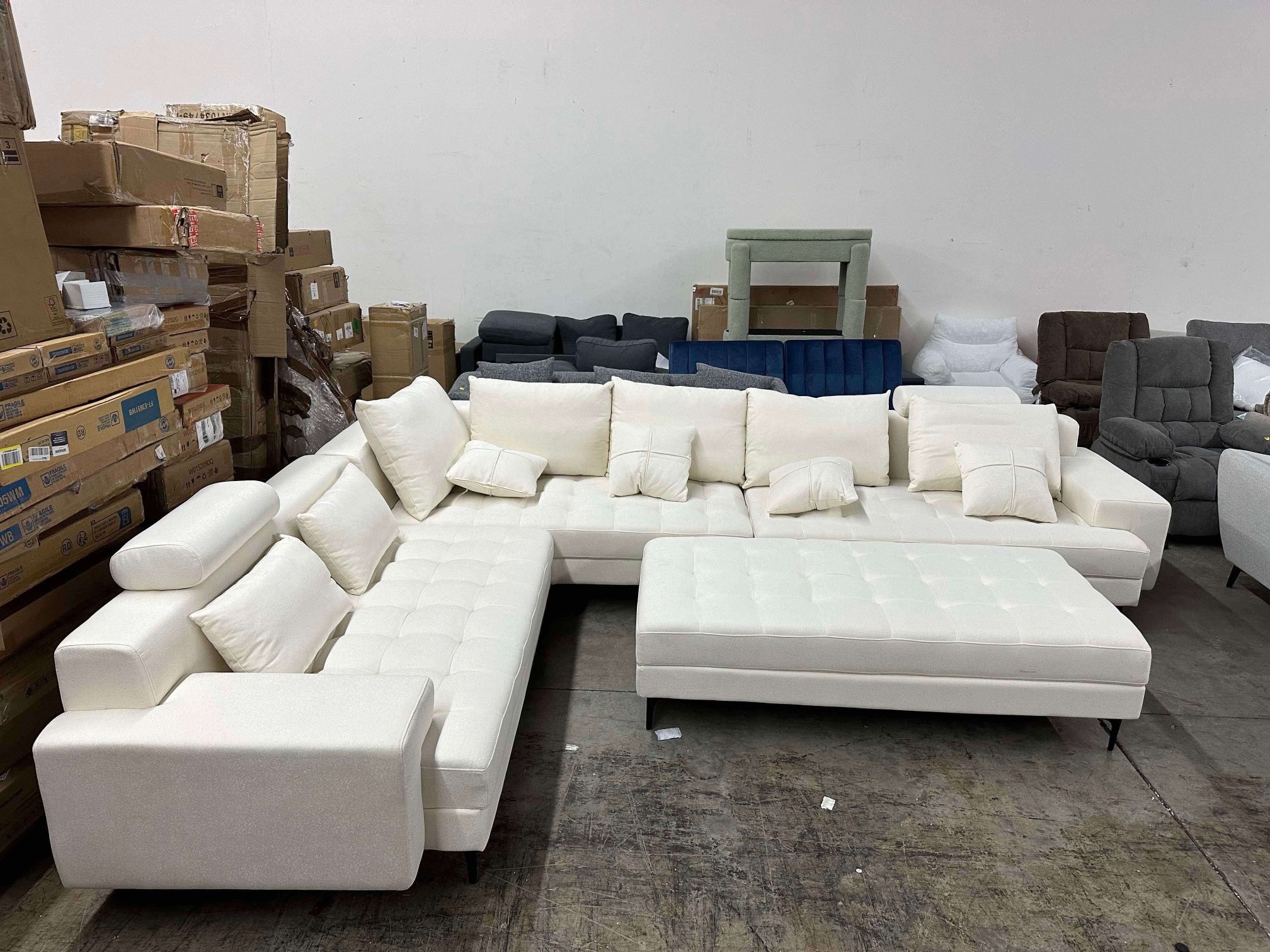 Sectional Sofa Couch,144"Wide Reversible L-Shaped Sofa Couch Set with Ottoman