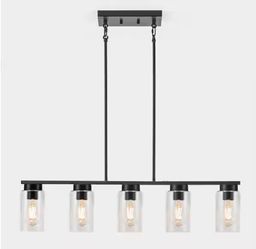 Modern 5 Light Chandelier Black Clear Glass Rectangular Shape Chandelier for Kitchen with no bulbs included