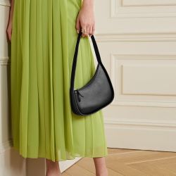 The Row Half Moon Bag in Leather Black