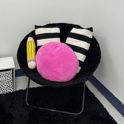 Saucer Foldable Plush Chair for Kids and Teens, Black (includes Cushions)