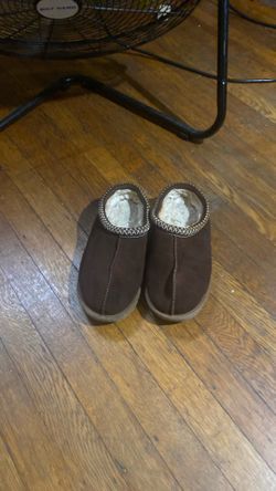brown suede UGG Tasman Slippers featuring