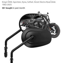  Black Tapered Motorcycle Handlebar Mirrors - Long Stem 8mm Motorcycle Rearview Side Mirrors Compatible with Harley Road King,V-ROD, Sportster, Dyna, 