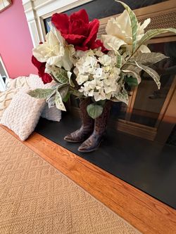Cowboy Boot Vase with Silk Floral Arrangement