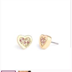 COACH PAVE HEART STUD EARRINGS IN GOLD & PINK 