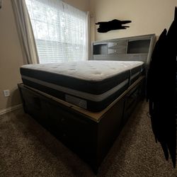 Queen Bed Frame with storage drawers and mattress