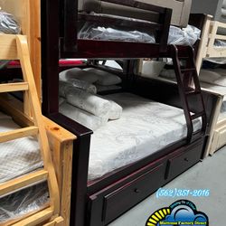 Triple Bunk Bed Cherry With Trundle And Mattresses Colchones