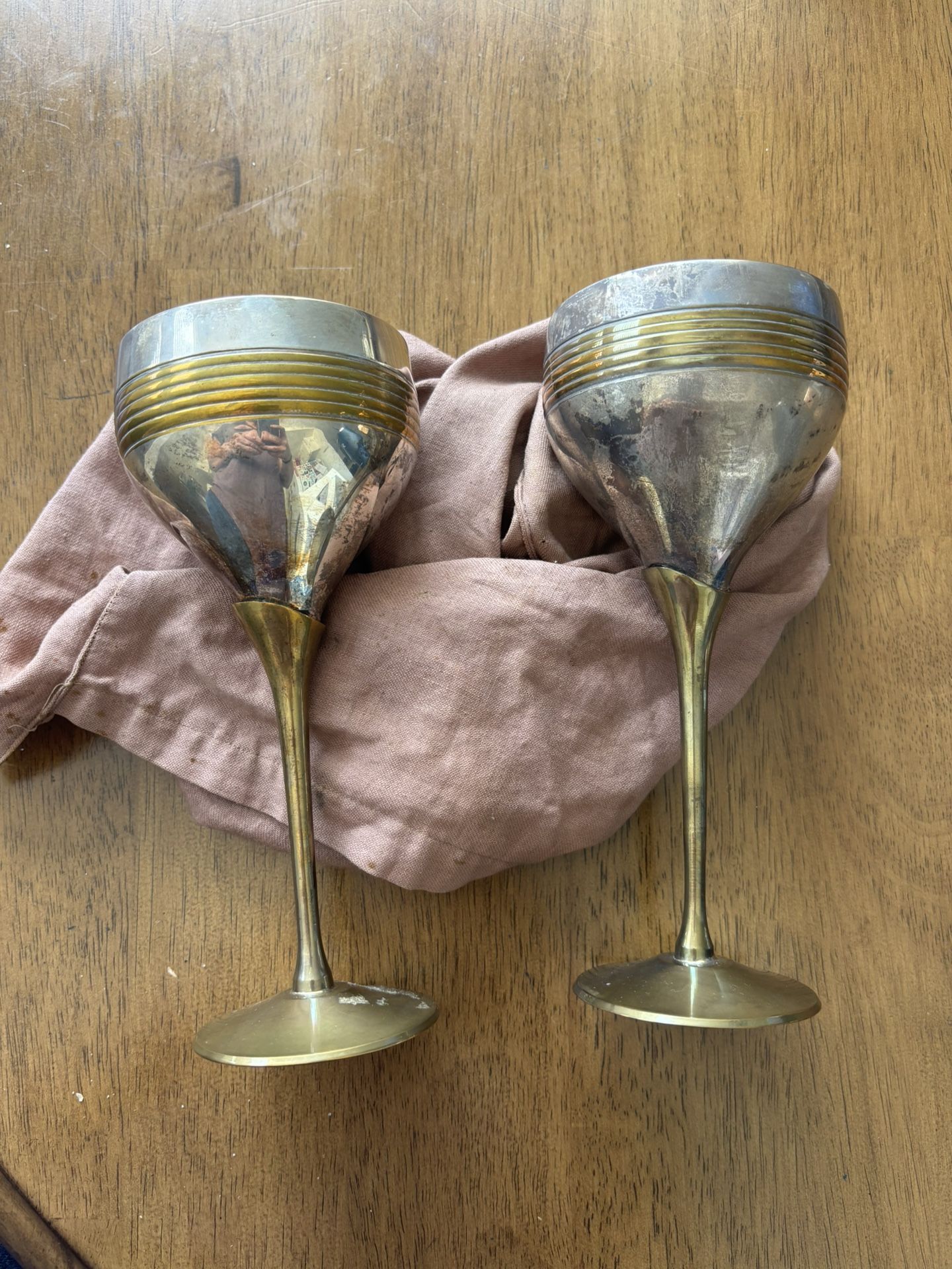 1930s Art Deco Brass Lily Wine Goblets