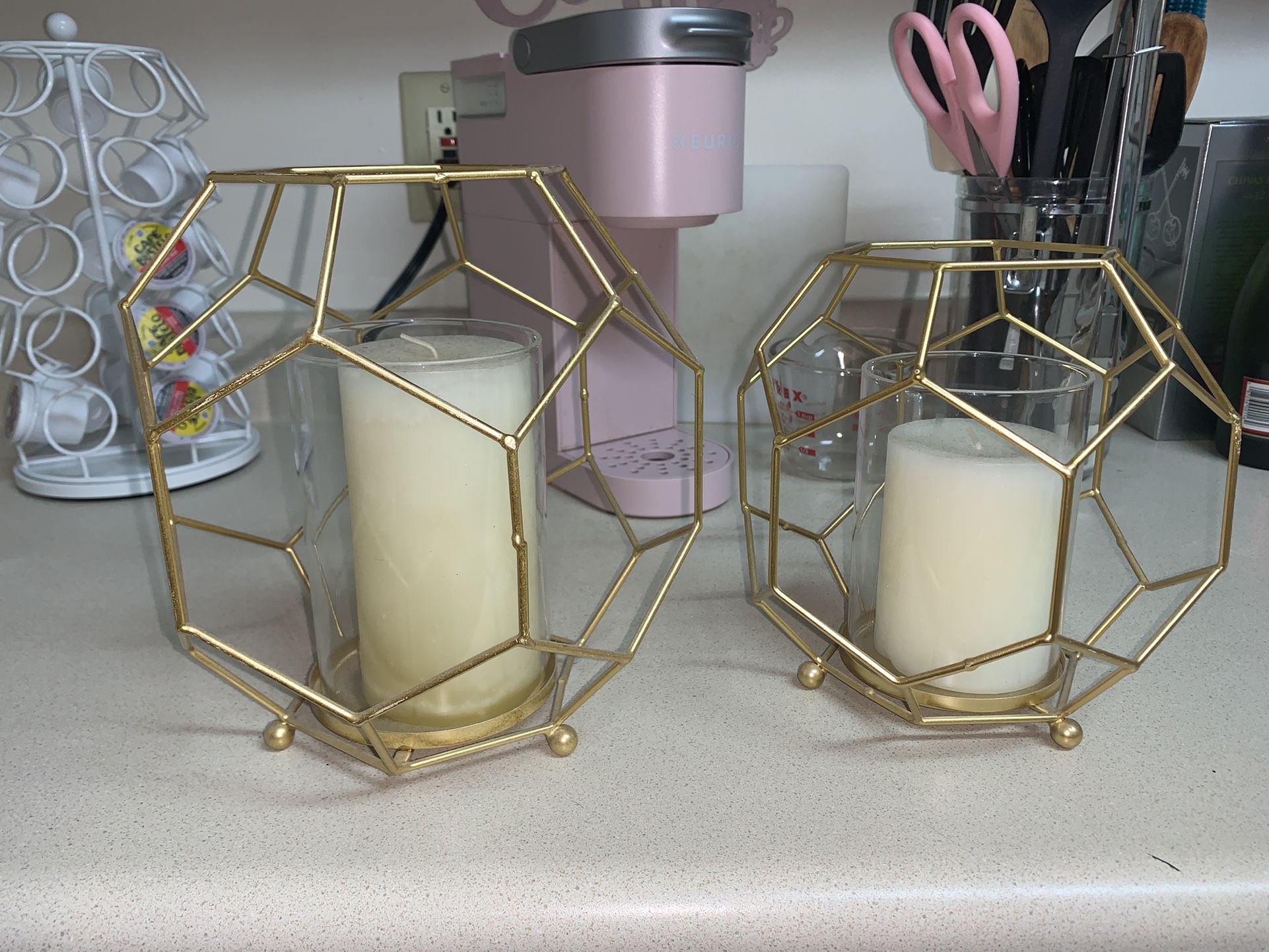 2 Gold Decorative Candle Holders 