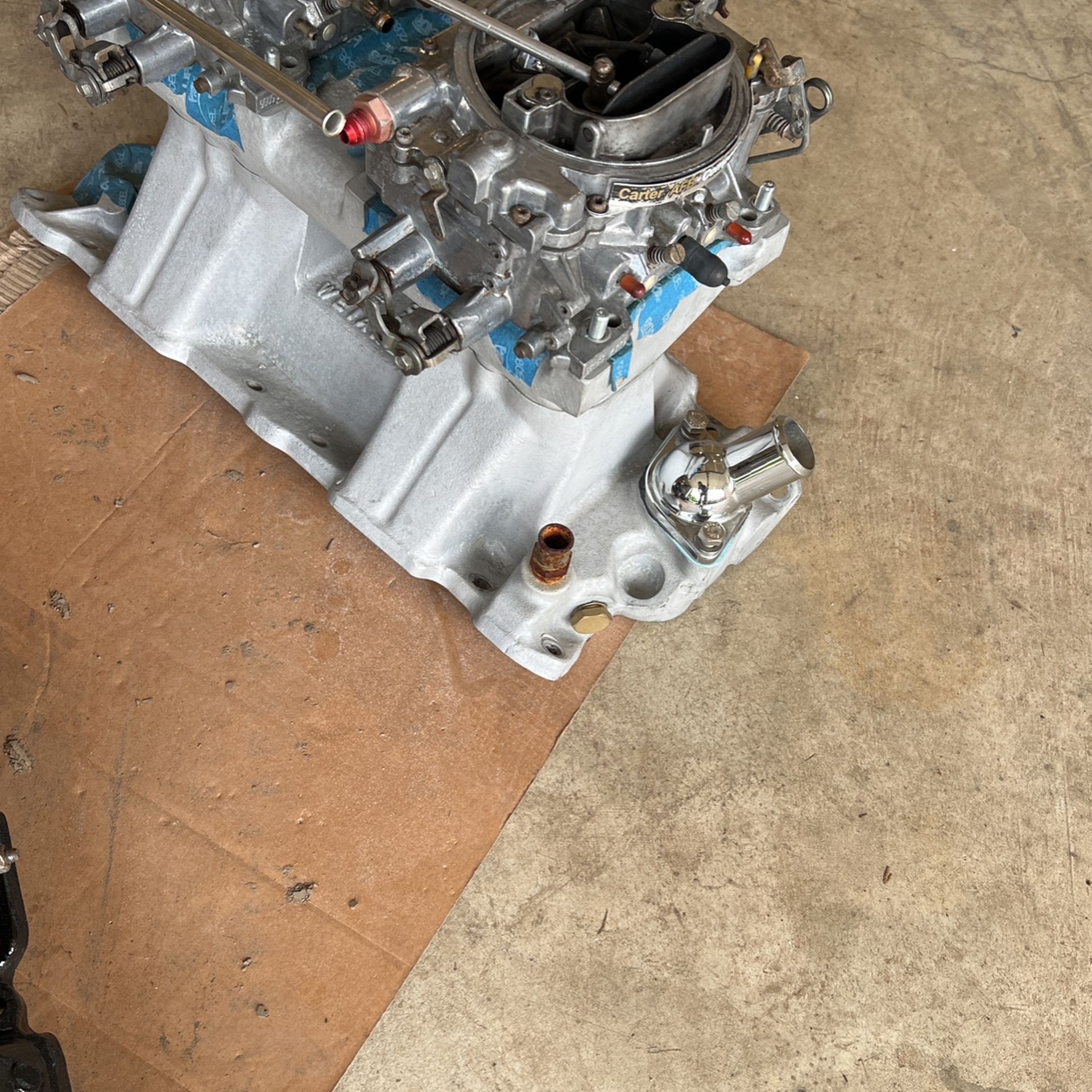 Weiand Sbc Tunnel Ram Dual Carb Intake With 2 Carter 600cfm Carbs for