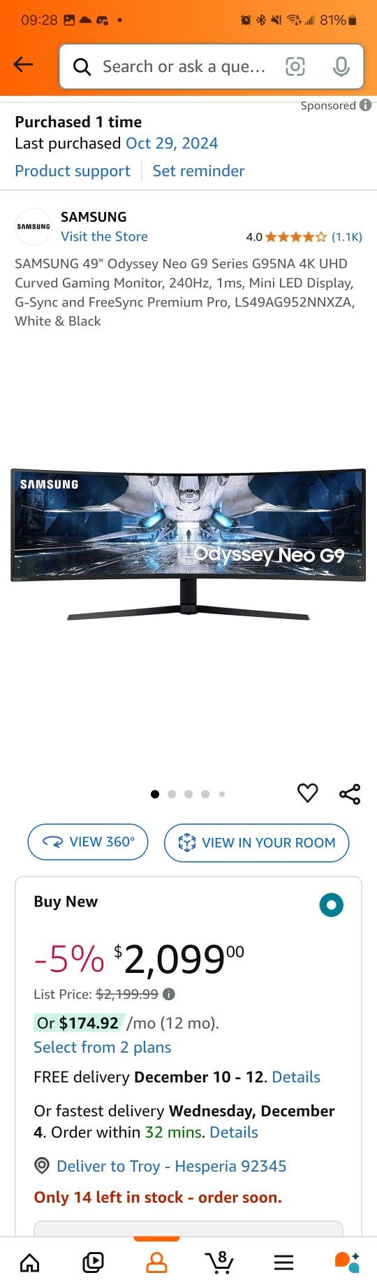 Samsung Odyssey Neo G9 Ultrawide Monitor 49"