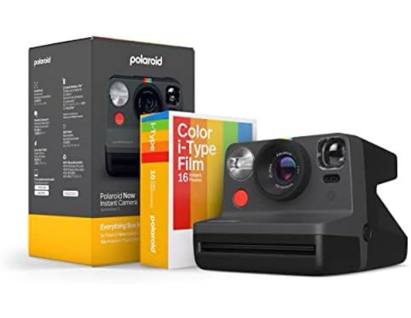 Polaroid Now 2nd Generation I-Type Instant Camera + Film Bundle - Now Black Camera + 16 Color Photos (6248)- Black