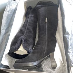 AGUATALIA IBIS SUEDE/Faux Fur Knee High Black Boots Size 7.5.