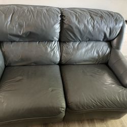 Blue All Leather Loveseat