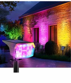 AUDERWIN Solar Spot Lights Outdoor Waterproof, 4 Packs, RGB 63 LED, 9 Lighting Modes, Color Changing Solar Landscape Lights for Halloween & Christmas 