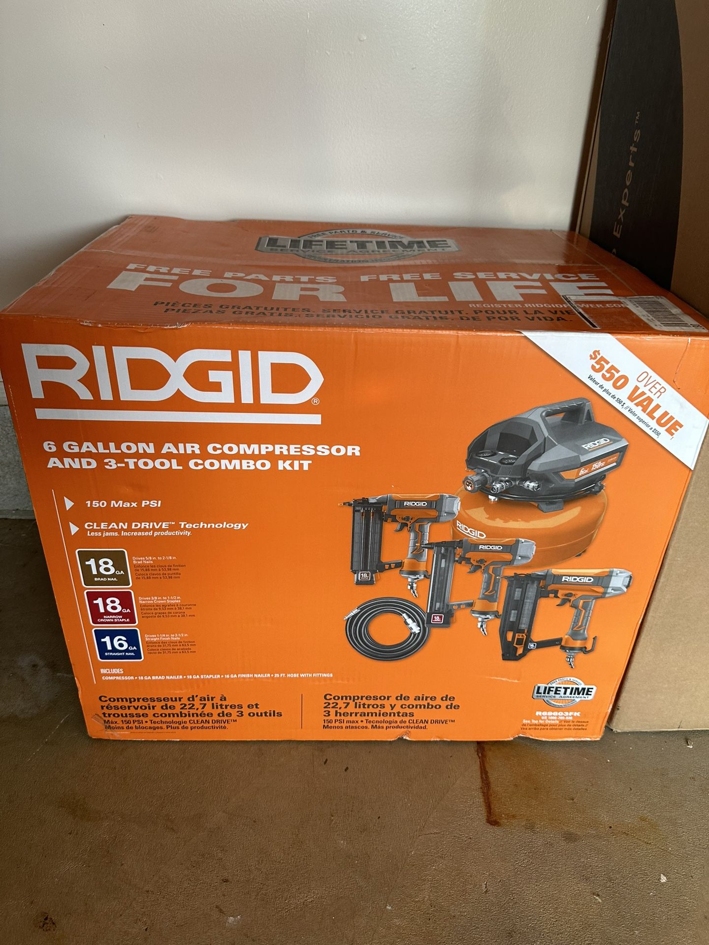 Brand New Rigid 6 Gallon Air Compressor 3 In 1 Set