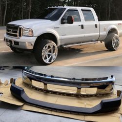 New Chrome Front Bumper and Upper Pad For Ford F250 and F350 Fits 2005 To 2007