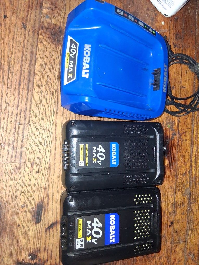 Kobalt 40 Volt Charger And 2 40 Volt Batteries.  