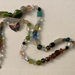 Beautiful Vintage Glass Beads / Cloisonné Enamel Butterfly Charm / Art Deco Pendant