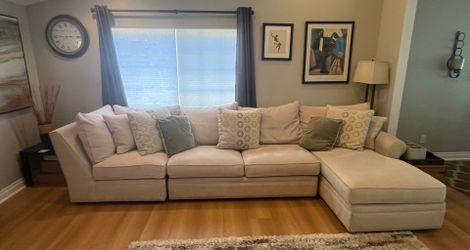Cream Fabric Sectional Sofa with Right-Facing Chaise