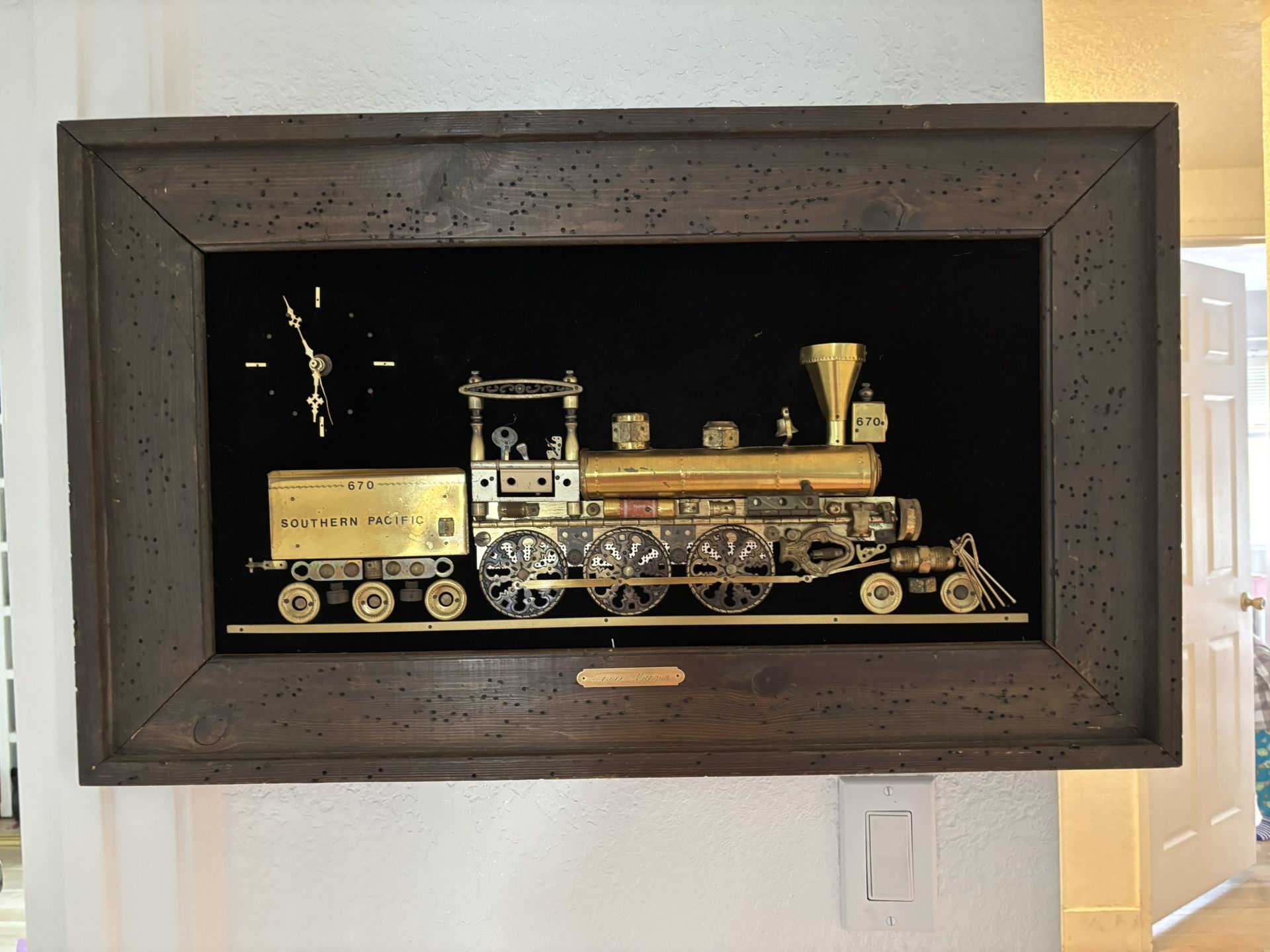 Rare Original Philippe Michaud Southern Pacific Locomotive Train Framed Clock/ Boys Room Clock