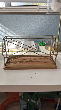 Gold Wire Desk Organizer with Wood Base
