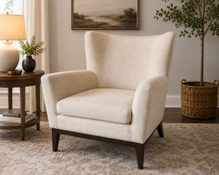 Modern Wingback Accent Chair – Cream Textured Fabric – Excellent Condition