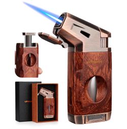 Torch Lighter with Jet Flame, Built-in V Cutter, Refillable Butane Torch Lighters, Box for Men, All-in-one Windproof Cool Lighters for Candle, Outdoor