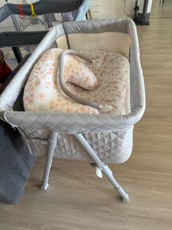 Gray Quilted Baby Bassinet with Legs