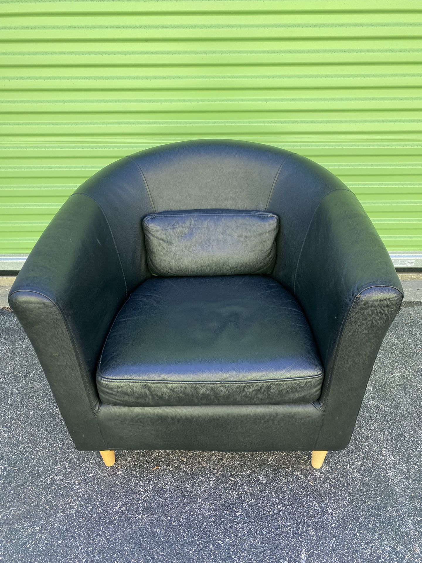 Black Leather Sofa Side Accent Waiting Room Chair With Attached Back Pillow