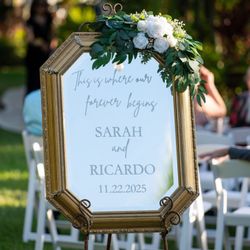 Gold Framed Mirror, Wedding Welcome Sign, 35”x26”