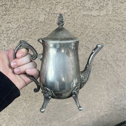 Vintage silver plated teapot 8 In Tall-nice patina footed metal tea pot