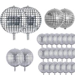 2 Packs=2x26Pcs Disco Ball Balloons Different Sizes- 4D Large Disco Balloons 22 18 15 10 Inch Metallic Silver Disco 