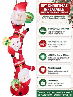 8FT Inflatable Three Climbing Santas Decoration